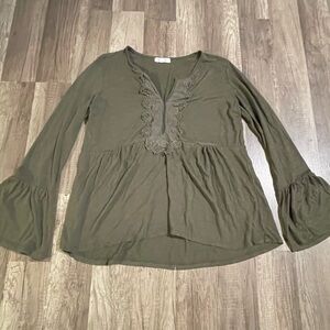 Paper Tee Khaki Bell Sleeve Blouse